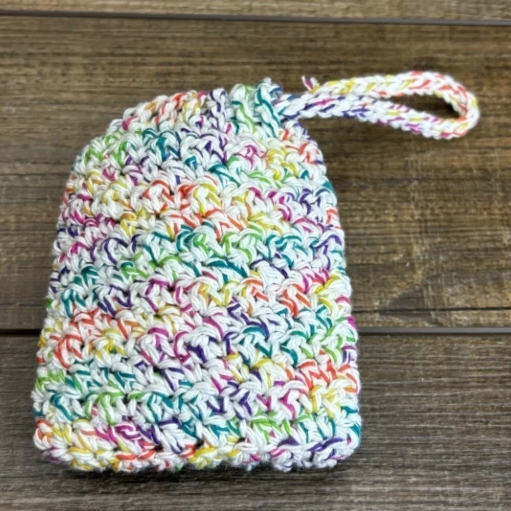 Crochet Bar Soap Saver Pouch Bag Cotton Handcrafted Exfoliating Drawstring‎ Knit
